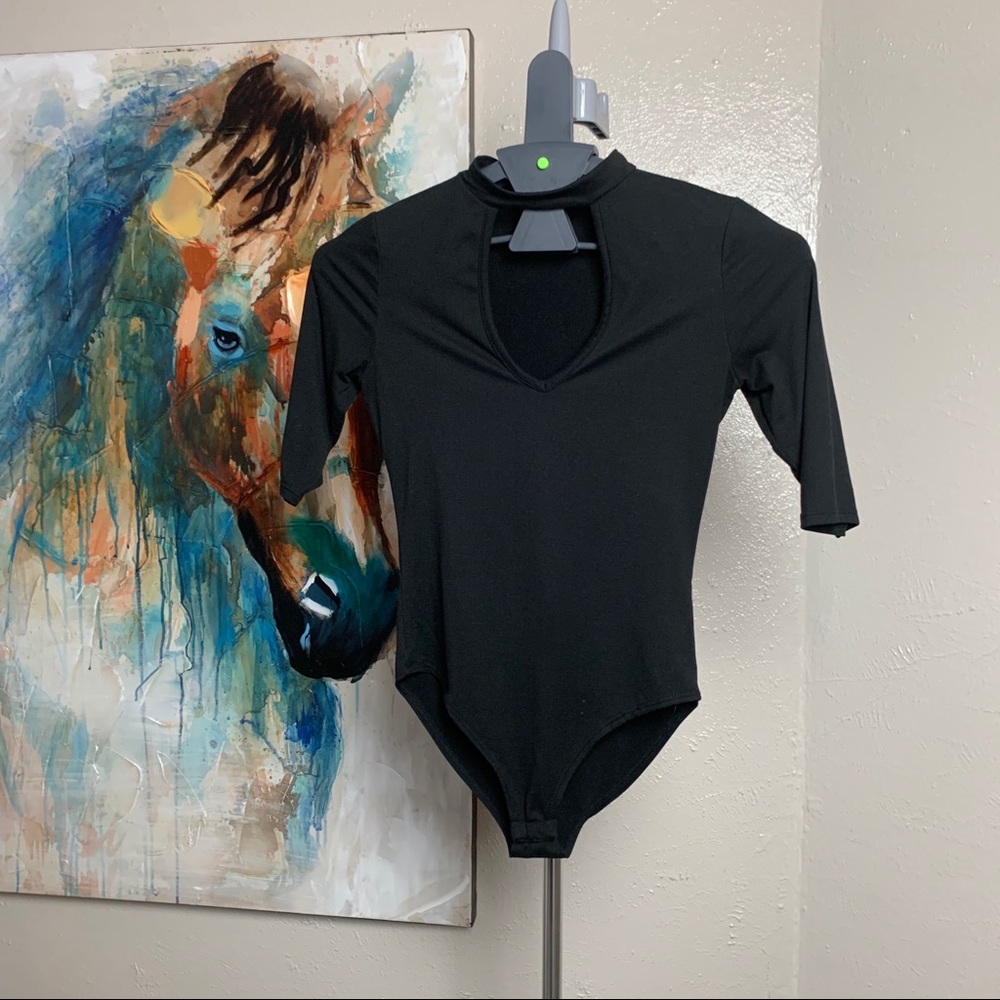 Peek-A-Boo Cleavage Black Bodysuit